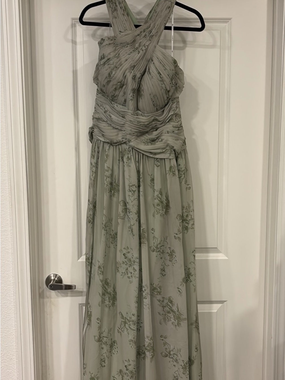 Sleeveless Sage Green Floral Chiffon Maxi Dress